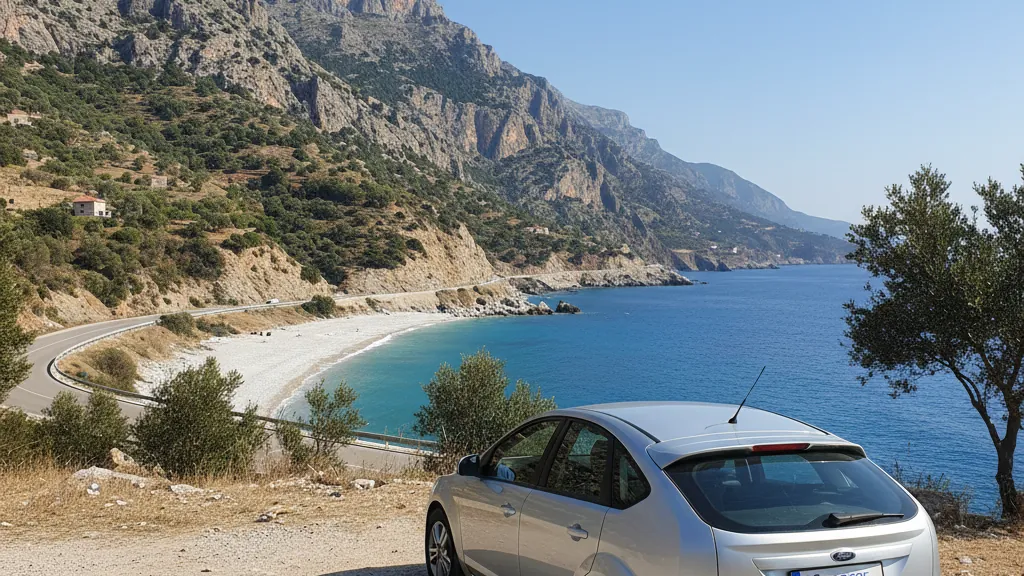 Rental car on the Albanian Riviera coast