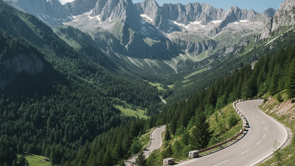 Driving a mountain road in the Albanian Alps