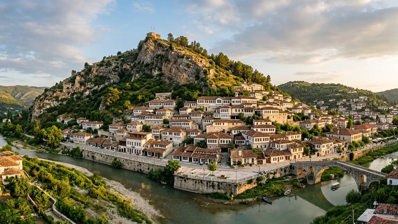 Berat castle hill white Ottoman houses Albania