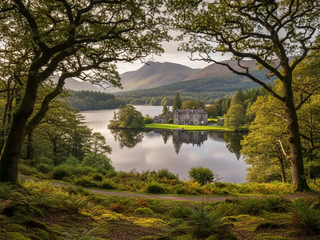 Killarney National Park's ancient oak forests surrounding Muckross House and the Lakes of Killarney.