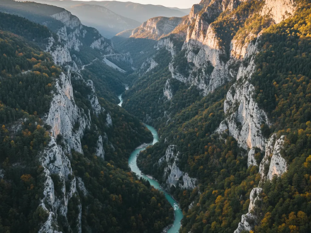 Durmitor National Park's Tara River Canyon cutting through dramatic limestone peaks and forests.