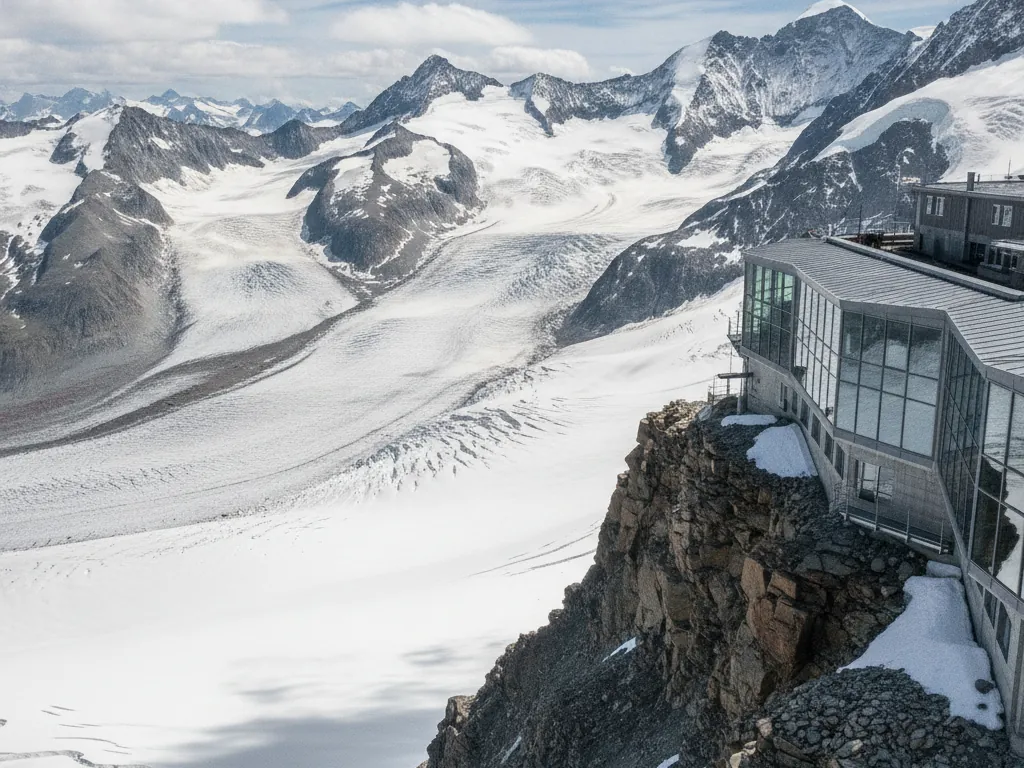 Jungfraujoch railway station perched among glaciers with Aletsch Glacier stretching below