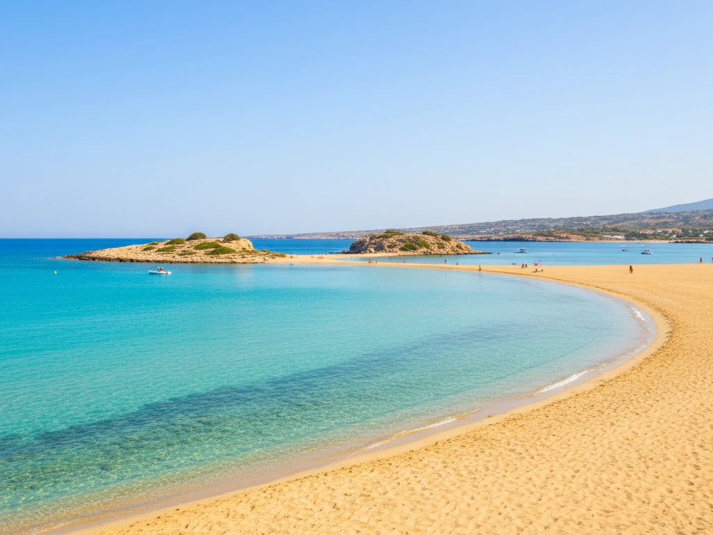 Golden sand stretching along crystal-clear Mediterranean waters at Nissi Beach, Ayia Napa.