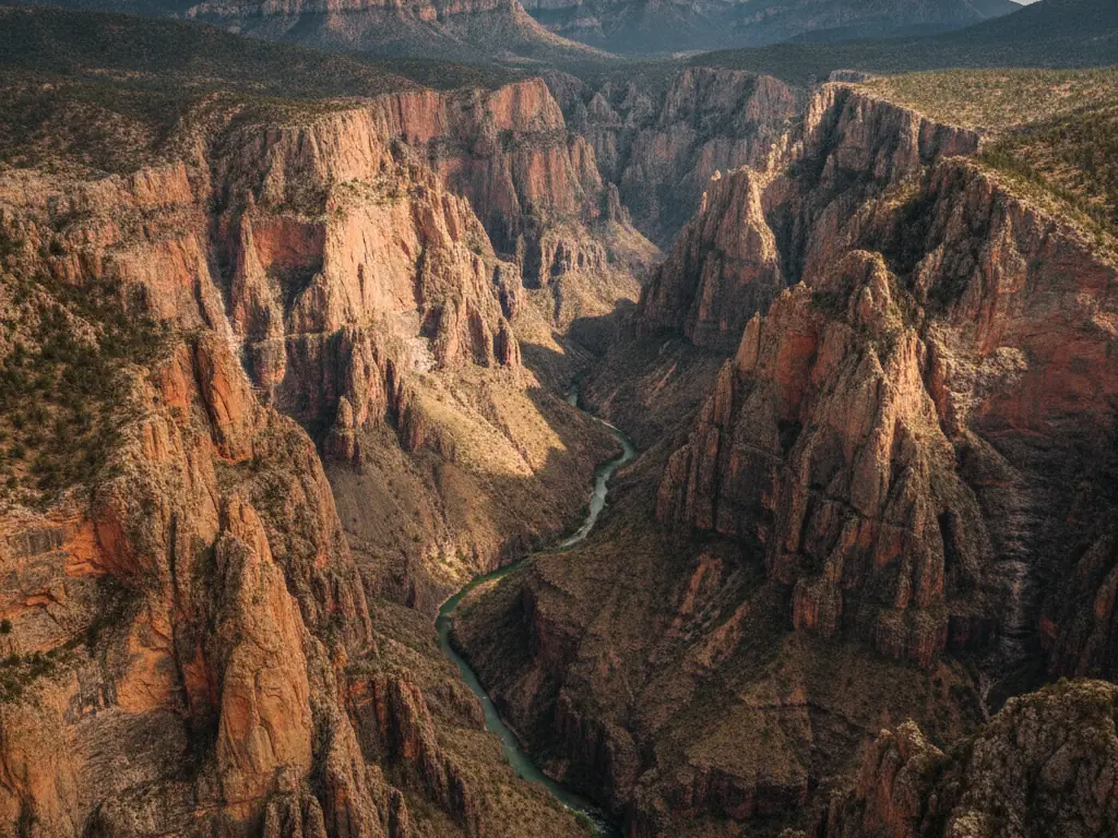 Copper Canyon's dramatic rust-colored cliffs cutting through Sierra Madre mountains.