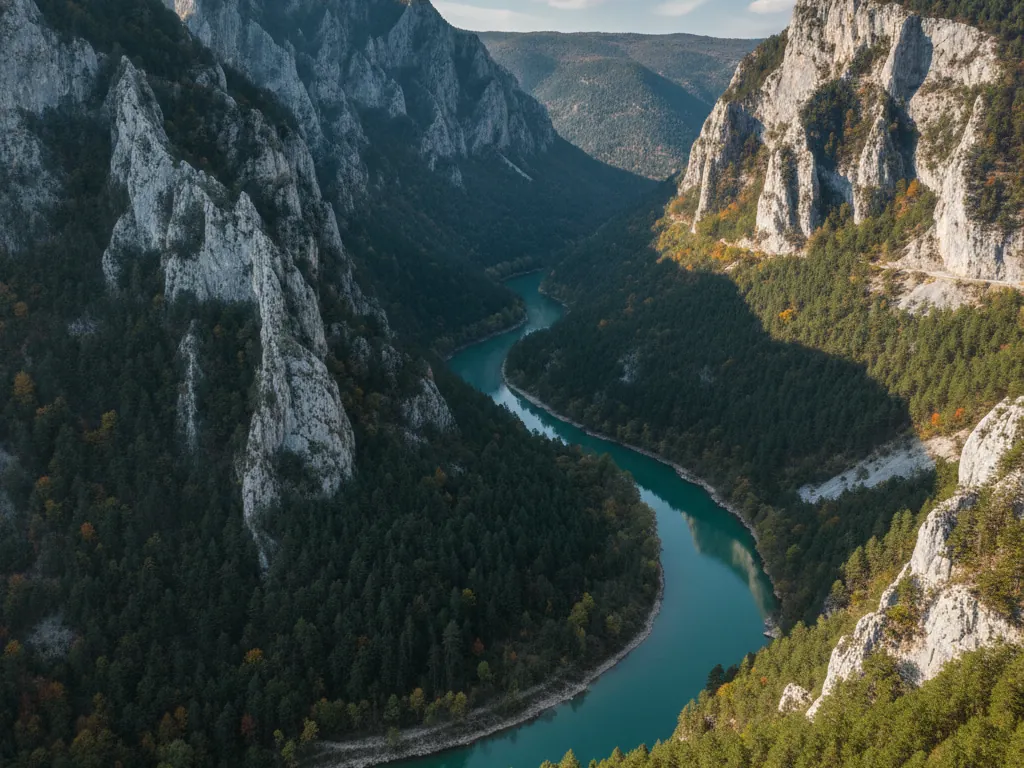 Durmitor National Park's Tara River Canyon cutting through dramatic limestone peaks and forests.
