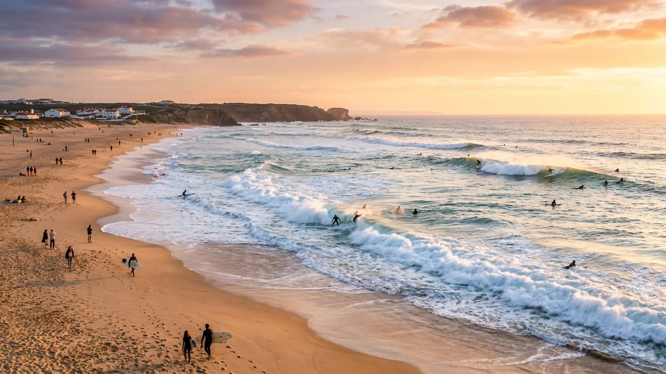 Beginner surf lesson on Portuguese beach