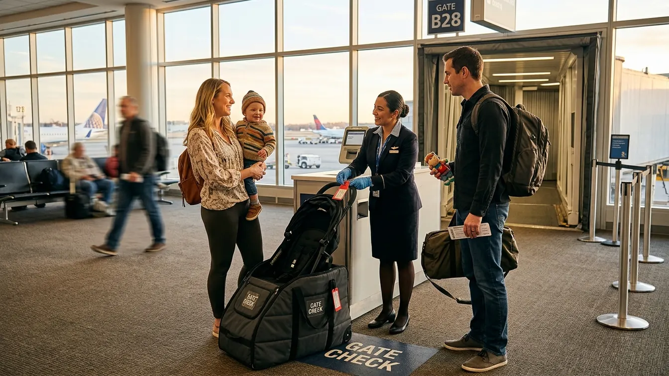 Baby stroller in protective travel bag
