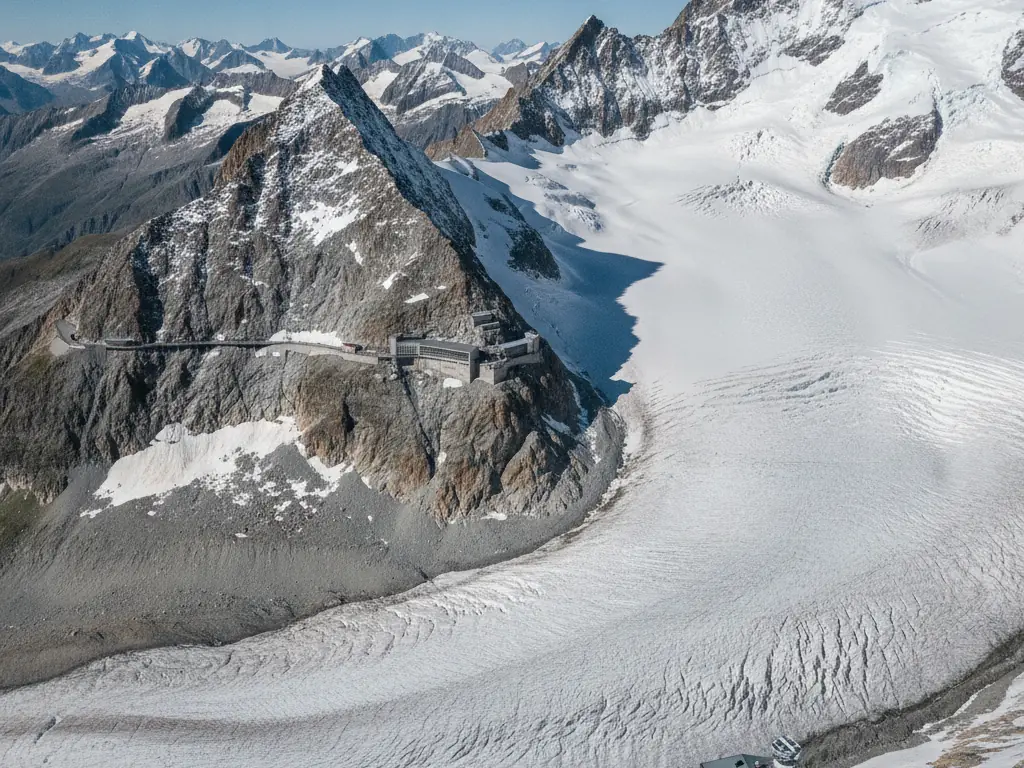 Jungfraujoch railway station perched among glaciers with Aletsch Glacier stretching below
