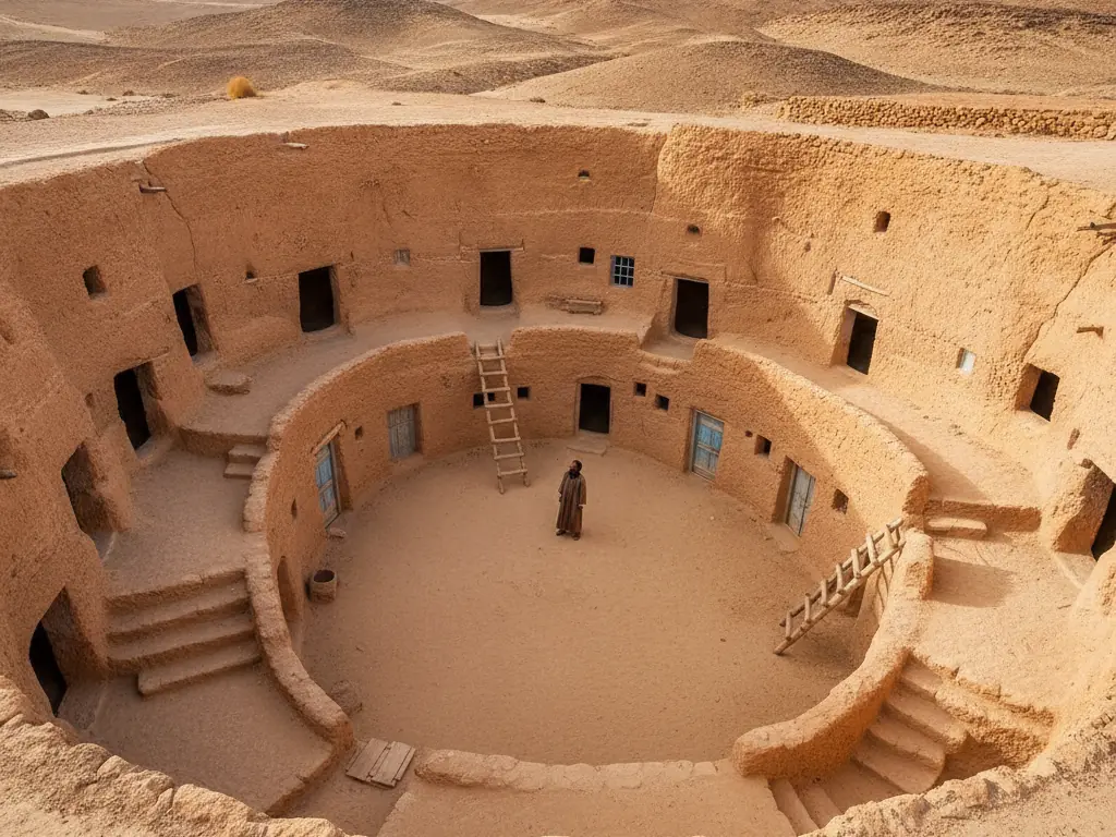 Matmata's underground troglodyte cave dwellings carved into the rocky hillsides appear otherworldly.
