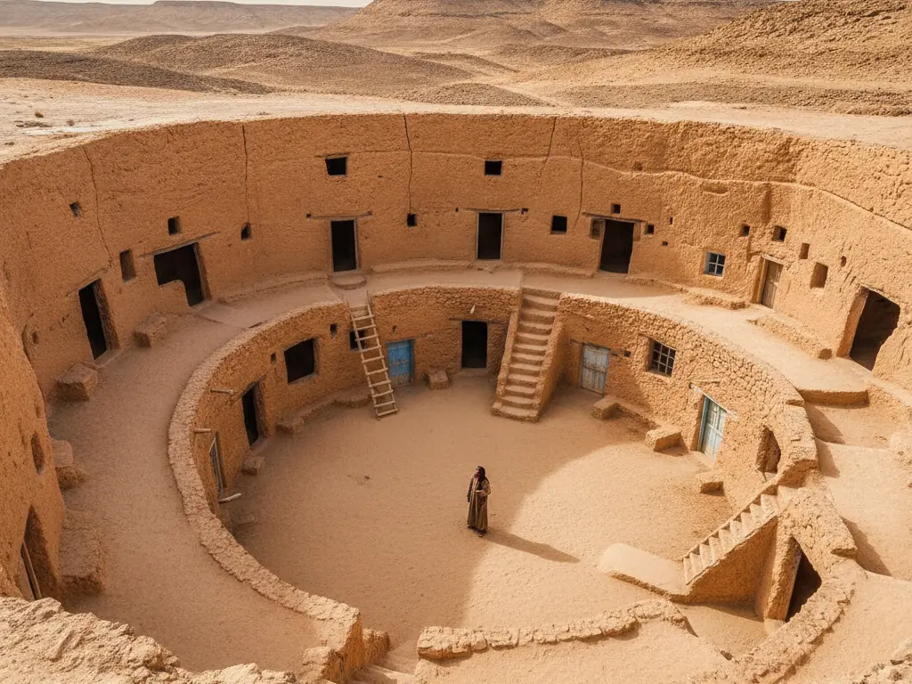 Matmata's underground troglodyte cave dwellings carved into the rocky hillsides appear otherworldly.
