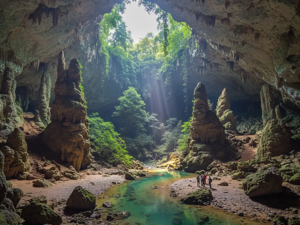 Phong Nha-Ke Bang's Son Doong Cave massive chambers with underground river and jungle.