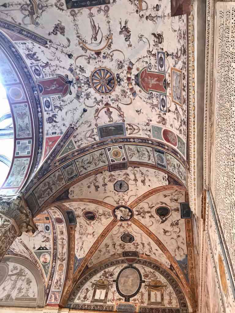 Beautiful frescos on the ceiling at Piazza della Signoria