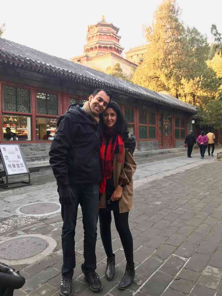In front of the Tower of Buddhist Incense at Summer Palace in Beijing