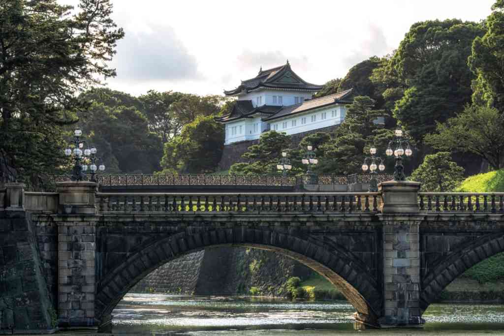 tokyo imperial palace view during sunset hours with seimonishi bridge. Tokyo with kids