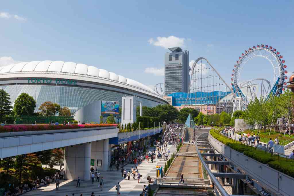 General view of Tokyo Dome City, an entertainment district with the Tokyo dome, a multi-purpose sports stadium.